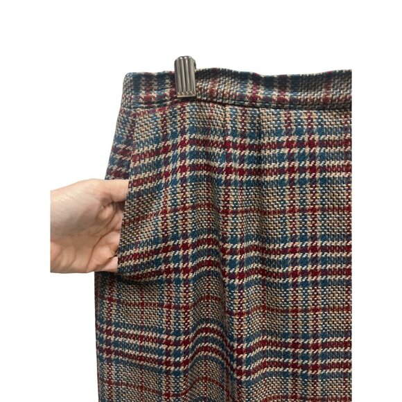 Pendleton Vintage 90's Blue, Brown & Red Plaid Wool Pencil Skirt - Picture 6 of 7